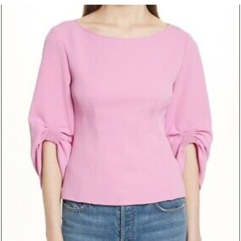 Tibi Draped Twill Corset Peplum Top Pink 3/4 Sleeve Pitaya Pink Rose Size 0